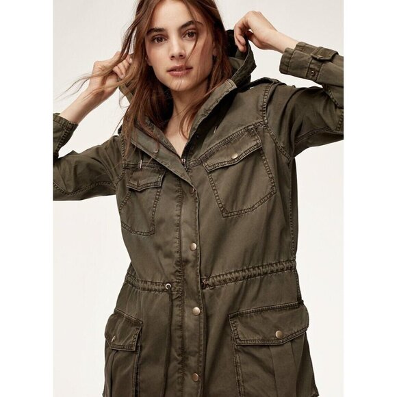 Aritzia TALULA Trooper Green Cotton Twill Hooded Utility Field Jacket, Size S - Picture 15 of 16